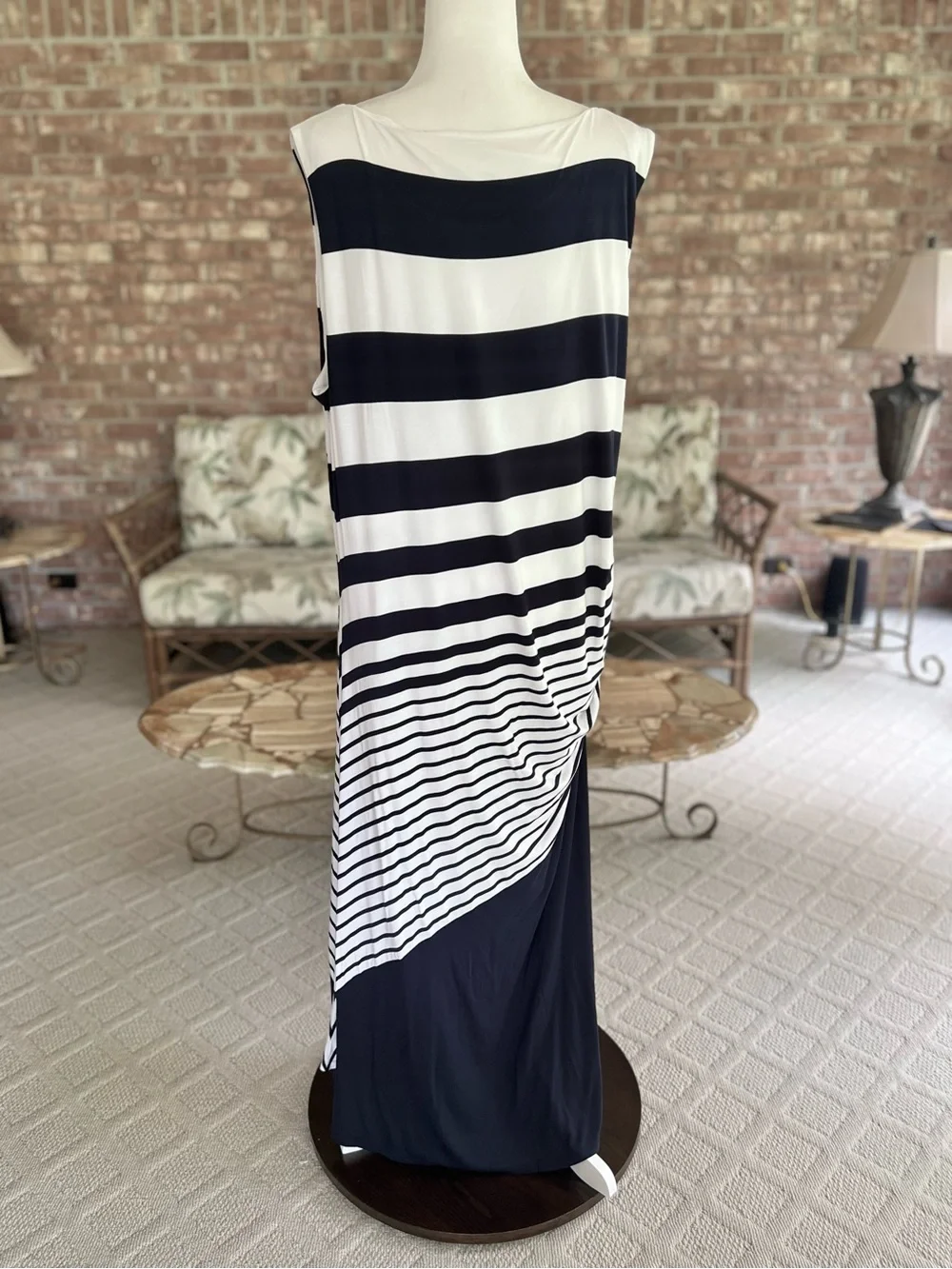 Soft Surroundings Vela Infinity Navy Blue White Striped Ruched Maxi Dress 3X